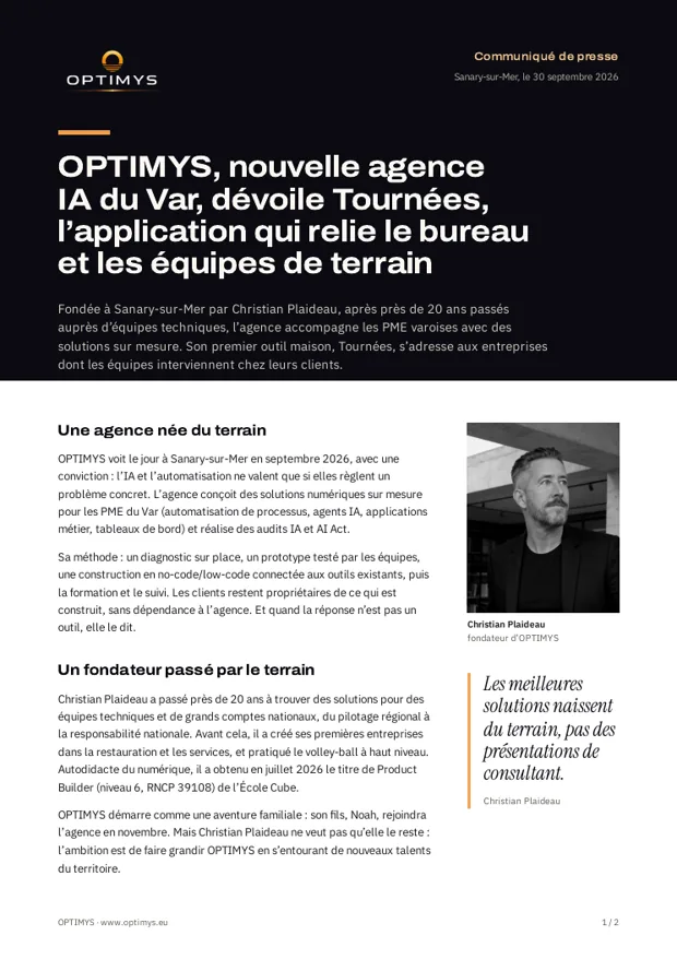 Aperçu du communiqué de presse d’OPTIMYS